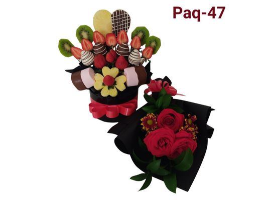Arreglo frutal paq-47  El frutal favorito +  Rosas naturales devorame