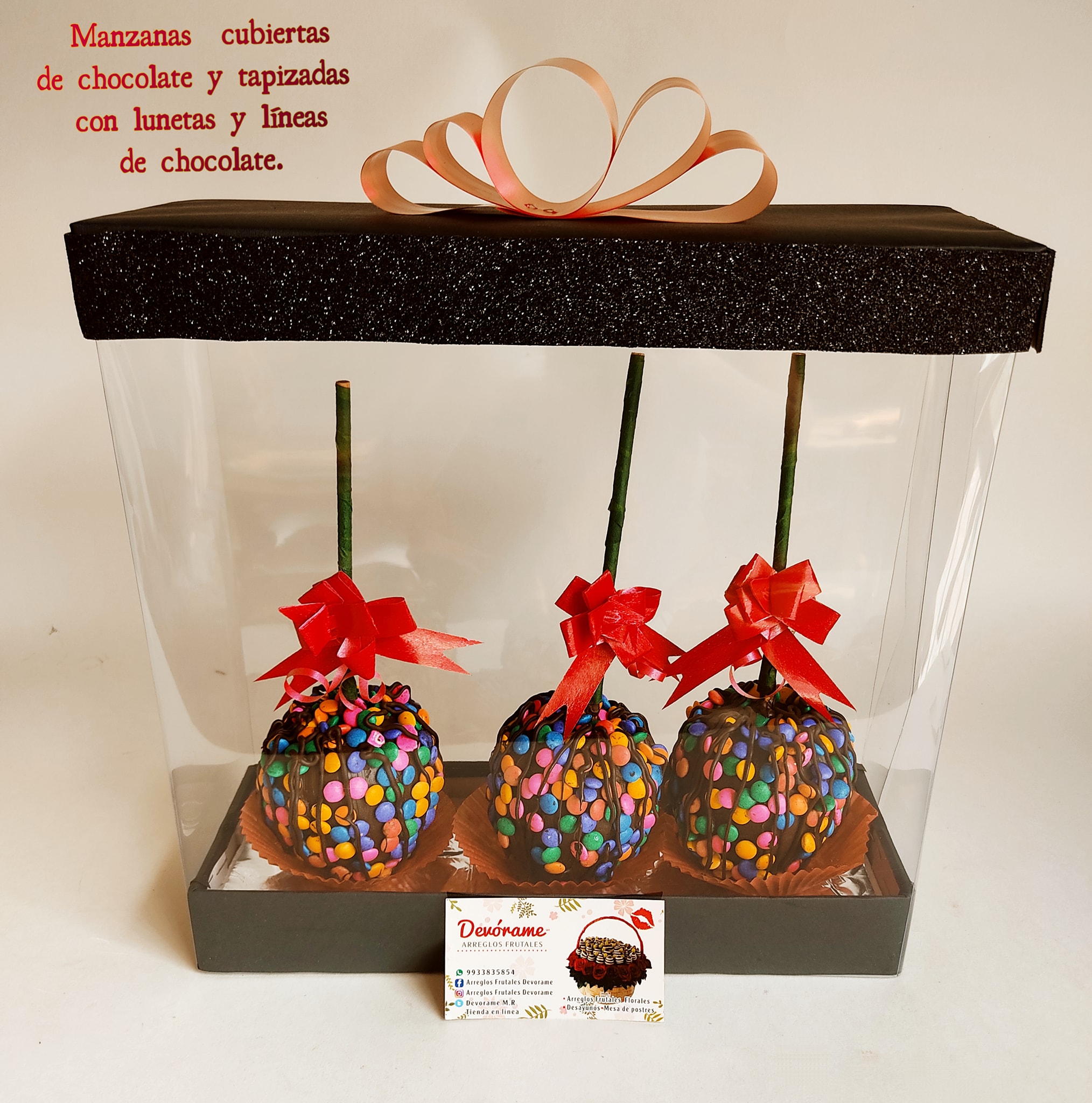 Arreglo frutal Manzanas con chocolate y lunetas. devorame